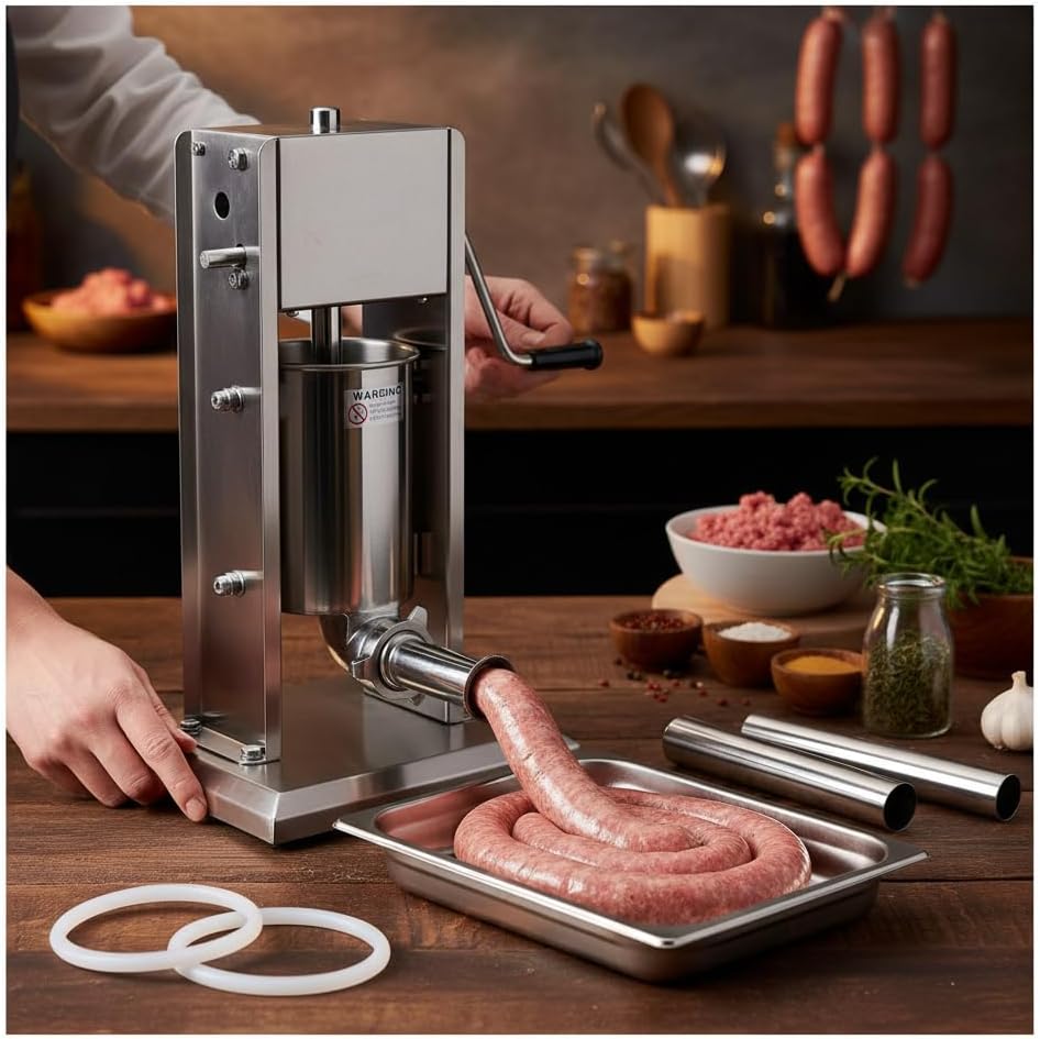 Melko Wurstfüllmaschine Edelstahl Wurstfüller 7l Wurstpresse Wurstmaschine mit 2-Gang-Getriebe Wurst