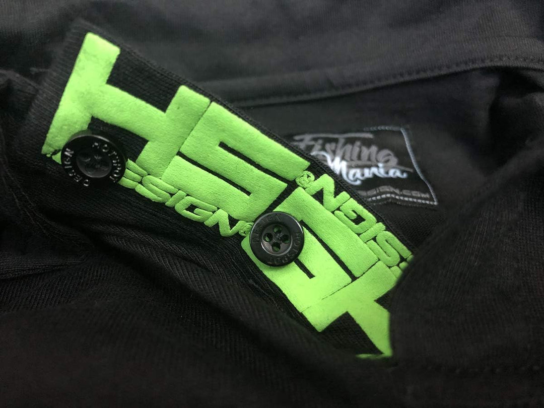 HOTSPOT DESIGN Fishing Bass Mania, SW-Grün, Barschangler Poloshirt M Schwarz, M Schwarz