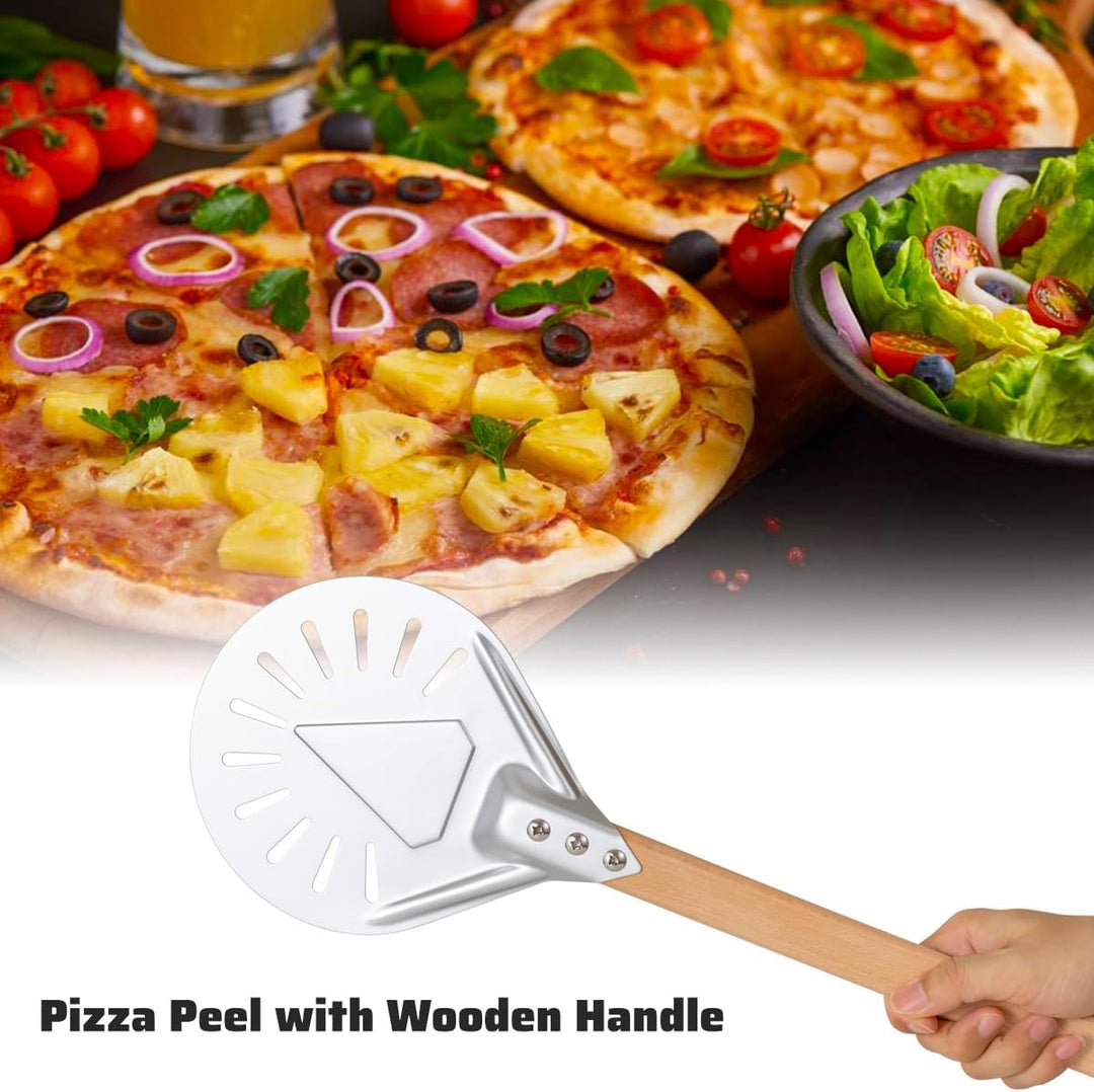 Perforierter Pizzaschieber, 7 Zoll Rund Pizzawender, Leichte Pizzaschaufel aus Hart Eloxiertes Alumi