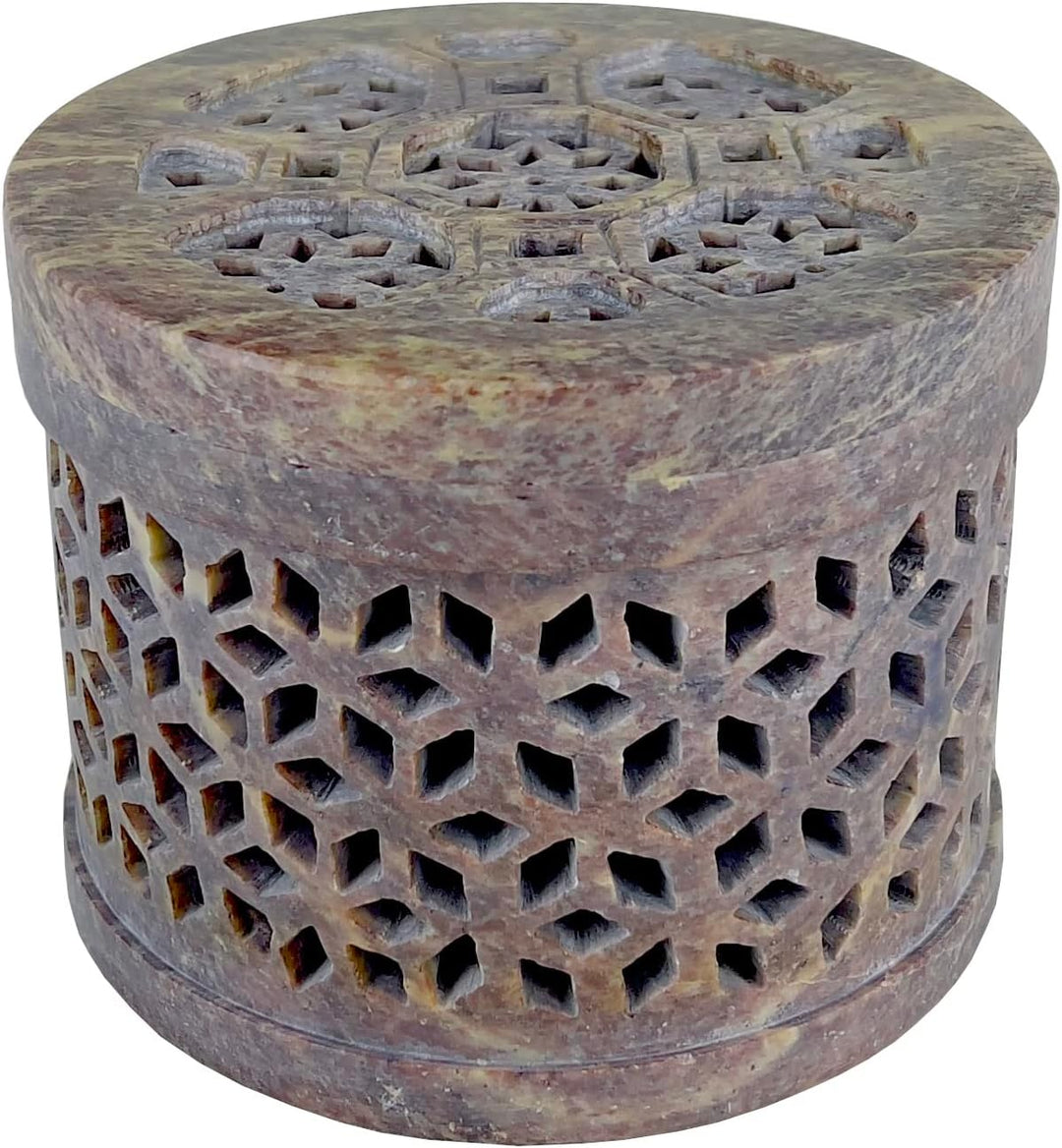 Bitto Weihrauchbrenner Windlicht Softstone Hexagon mit Deckel Höhe 10 cm, Ø 12 cm mit Edelstahlsieb