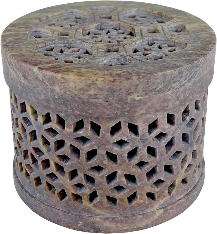 Bitto Weihrauchbrenner Windlicht Softstone Hexagon mit Deckel Höhe 10 cm, Ø 12 cm mit Edelstahlsieb