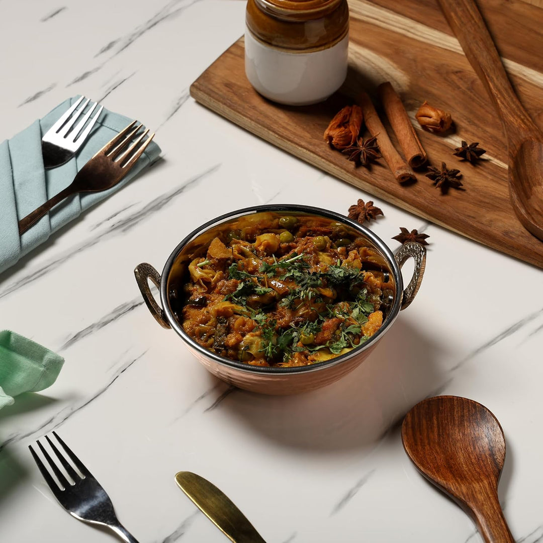 Zap Impex Indische Servierschale Kupfer Gehämmerter Edelstahl Karahi Indische Gerichte und Portion C