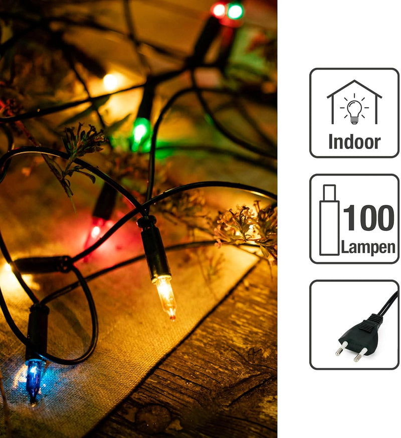 hellum Innen Lichterkette Weihnachtsbaum mit 100 bunten Lichter, Weihnachtsdeko modern grünes Kabel