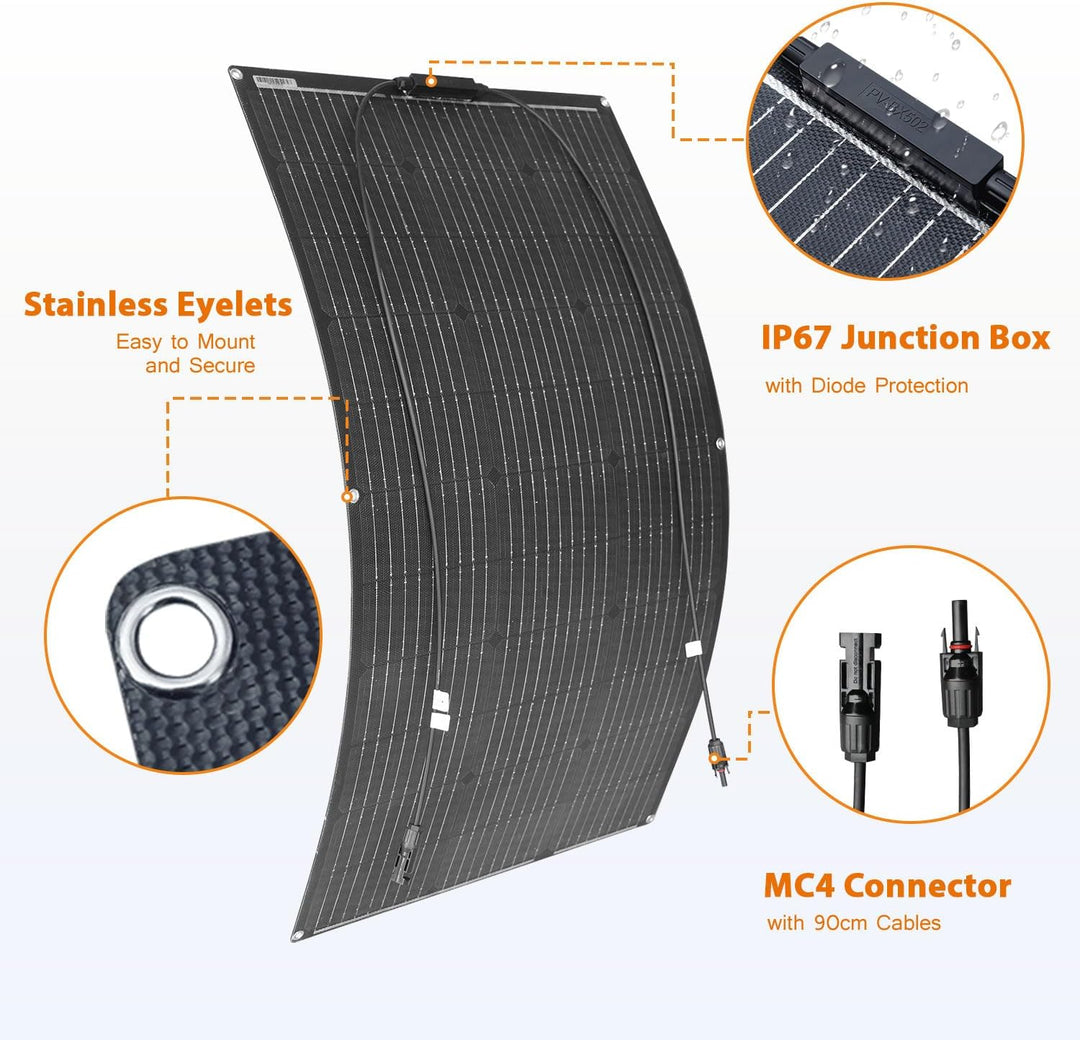 etfe Flexibel Solarpanel 100W 12V Monokristallines Photovoltaik Solarmodul Off-Grid für Wohnmobil, C