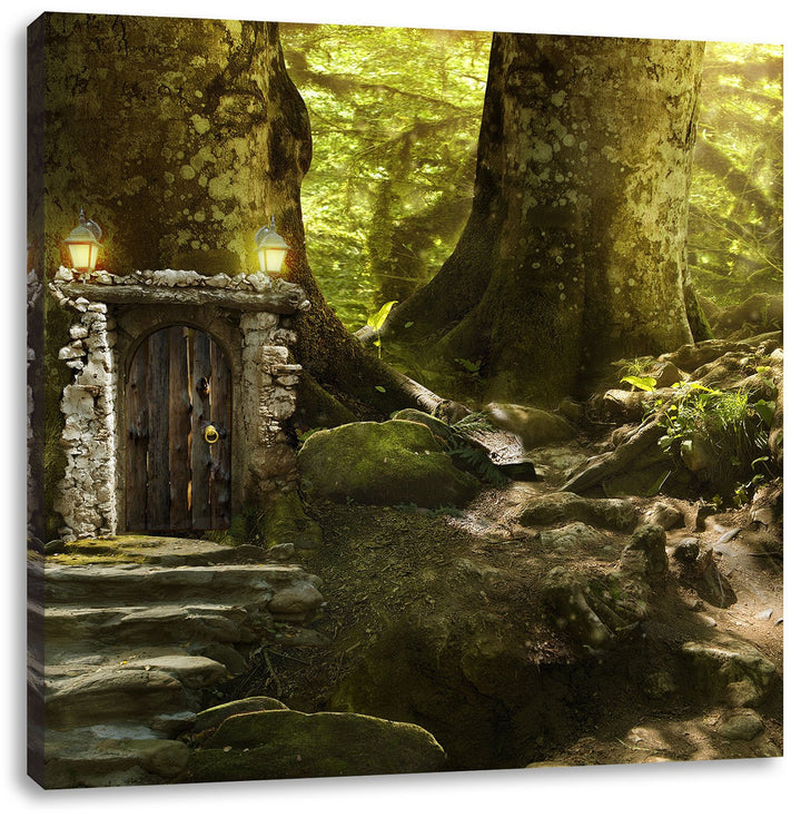 Geheimes Tor im Wald, Format: 70x70 auf Leinwand, XXL riesige Bilder fertig gerahmt mit Keilrahmen,