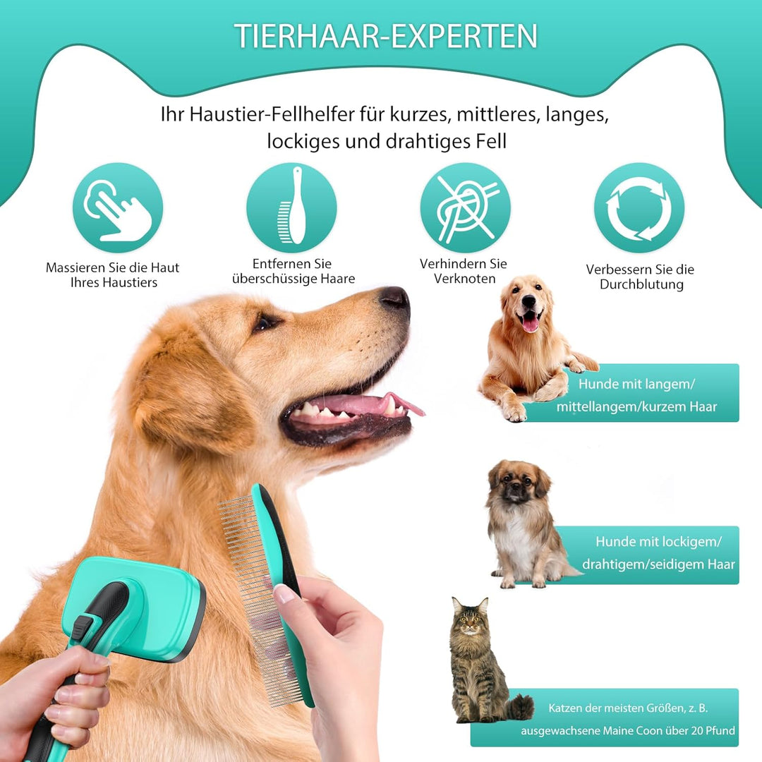 Hunde Katze Selbstreinigende Zupfbürste + Nagelknipser-Set für Haarausfall Fellpflege langes kurzes