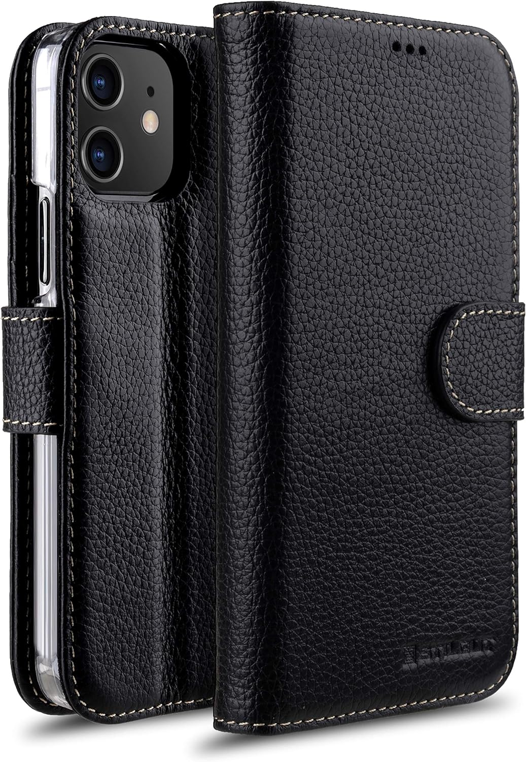 STILGUT Talis kompatibel mit iPhone 12 Mini (5.4“) Hülle mit Kartenfach aus Leder, Flip Cover, Walle