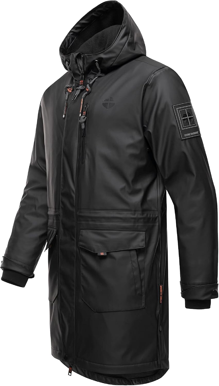 STONE HARBOUR wasserdichter gefütterter Herren Regenmantel Verdaan S-3XL S Schwarz, S Schwarz
