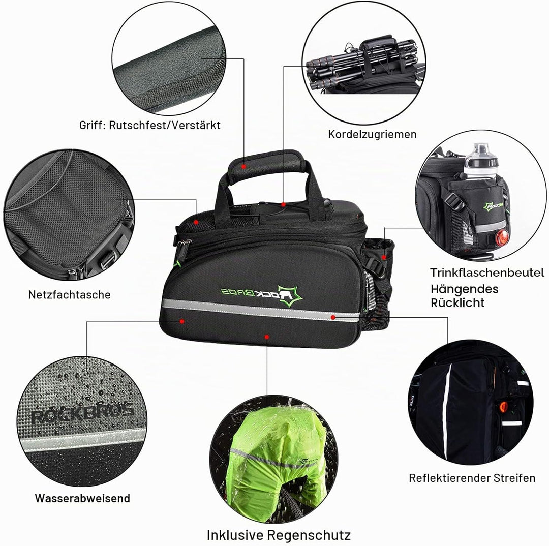 ROCKBROS Fahrrad Gepäckträgertasche wasserdichte Fahrradtasche für Gepäckträger mit Regenschutz 17-3