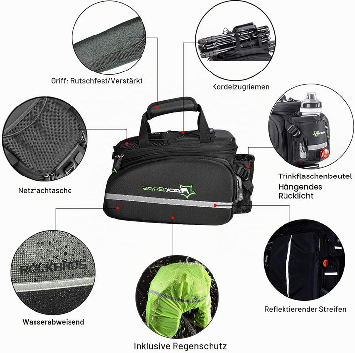 ROCKBROS Fahrrad Gepäckträgertasche wasserdichte Fahrradtasche für Gepäckträger mit Regenschutz 17-3