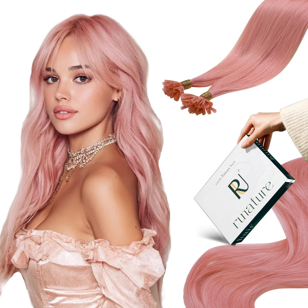 RUNATURE Bonding Extensions Echthaar Rosa 40cm Menschliches Haar Extensions Echthaar Bondings Rosa U