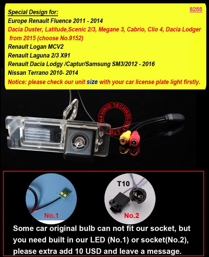 Navinio Auto Kennzeichenleuchte-Rückfahrkamera mit Distanzlinien Replacement for Megane 2 II 3 III E