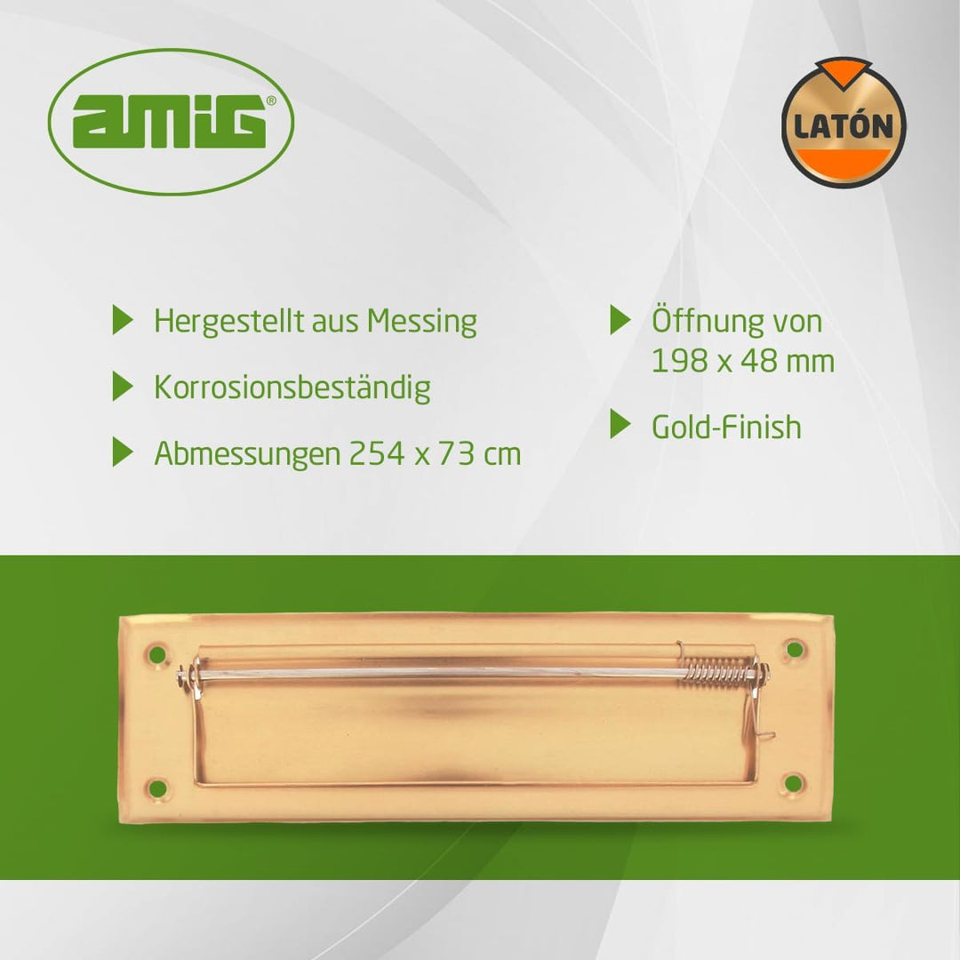 Amig - Briefkastenschlitz Golden Mod. 1 - Klappe für Wände oder Türen - Briefsammler mit Messingdeck