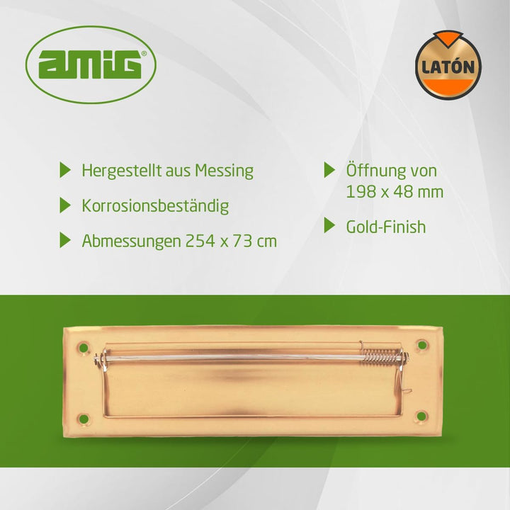 Amig - Briefkastenschlitz Golden Mod. 1 - Klappe für Wände oder Türen - Briefsammler mit Messingdeck