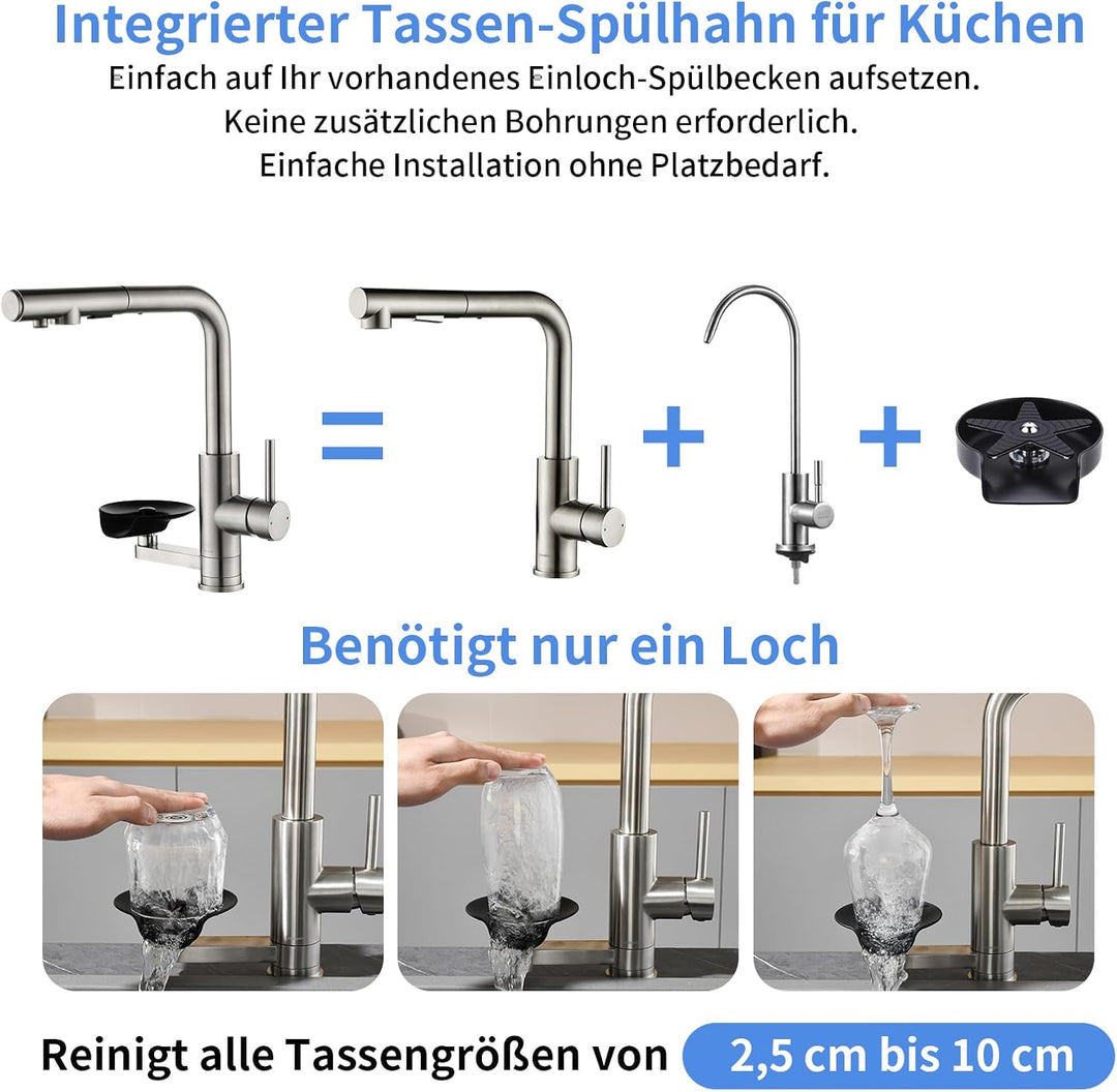 3-Wege Küchenarmatur LakeBayMZC Wasserfilter Glasspüler Ausziehbar Dual-Auslauf,küchenarmatur wasser