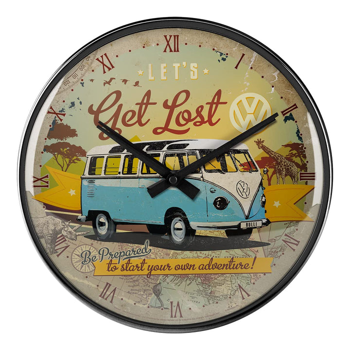 Nostalgic-Art Retro Wanduhr, Ø 31 cm, VW Bulli – Let's Get Lost – Volkswagen Bus Geschenk-Idee, Gros