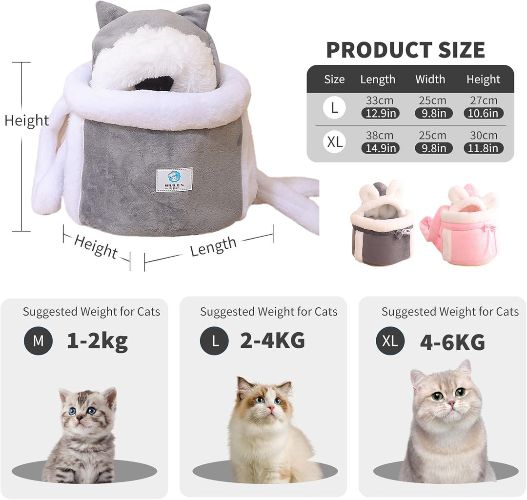 PETCUTE Katzen Tragetasche, Atmungsaktive Haustier-Rucksack mit 2 Taschen, Weicher und Warmer Hausti