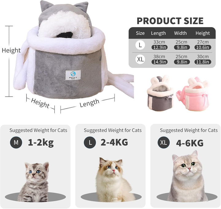 PETCUTE Katzen Tragetasche, Atmungsaktive Haustier-Rucksack mit 2 Taschen, Weicher und Warmer Hausti