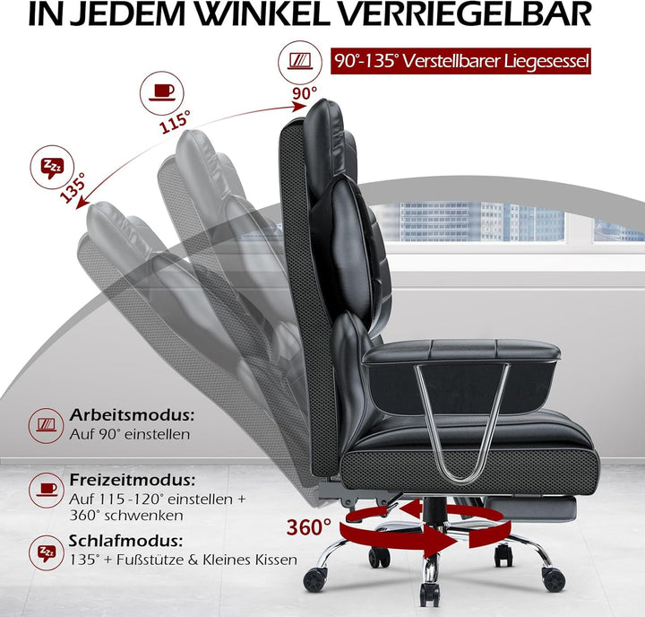 rattantree Bürostuhl mit Fussstütze, Ergonomischer Schreibtischstuhl mit Zusätzlichem Lordosenstützk