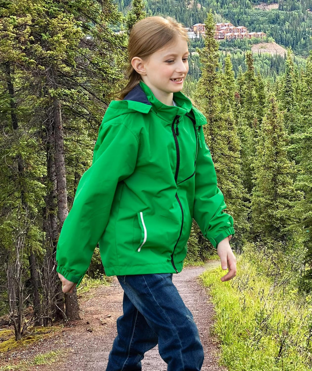 YoungSoul Kinder wasserdichte Regenjacke mit Abnehmbarer Kapuze 104-110 Grün, 104-110 Grün