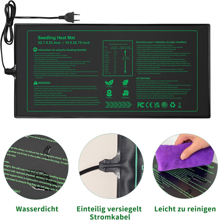NAMOTEK Pflanzen-Heizmatte 52x24cm - wasserdichte Wärmematte zur Keimung & für Hydroponik - Langlebi