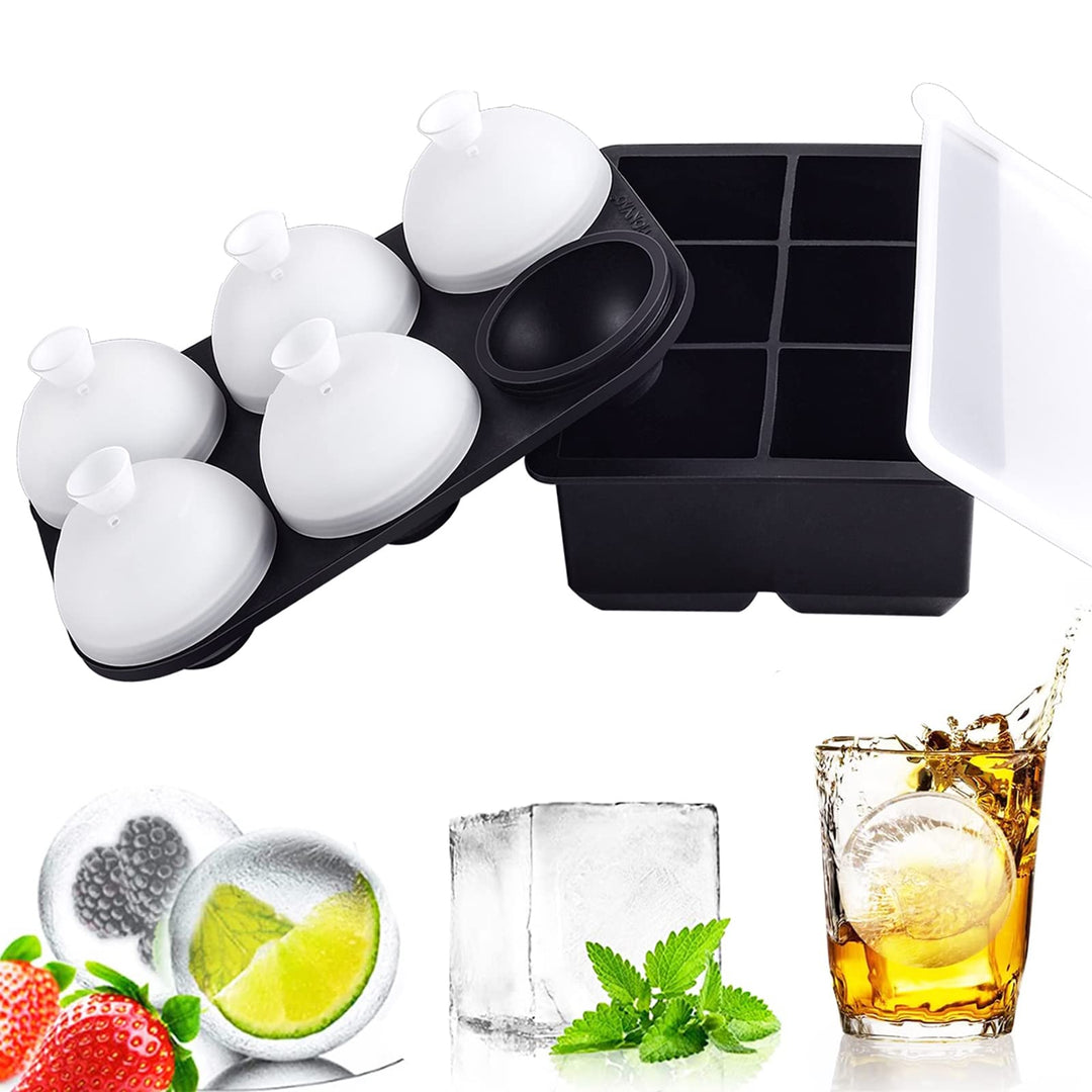 HONYAO Eiswürfelform Kugel Silikon mit Deckel, 5cm Runde Eiskugelform + Quadratische Eisformen BPA F