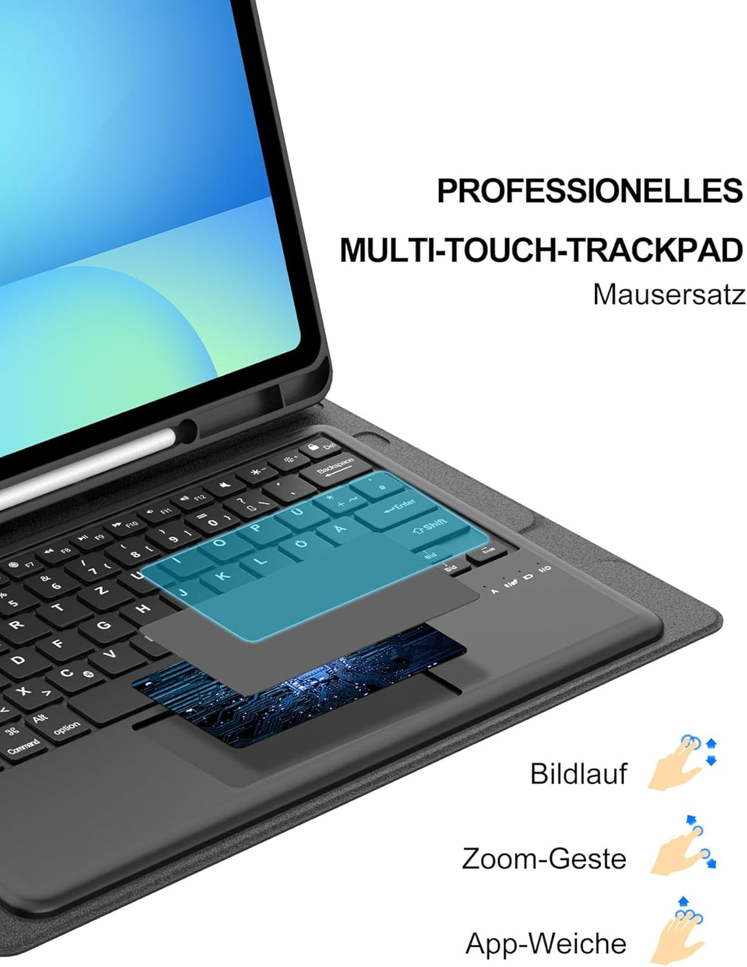 Für Galaxy Tab S10 FE+ Hülle mit Trackpad Tastatur – Deutsches QWERTZ-Layout, Präzisions-Touchpad fü