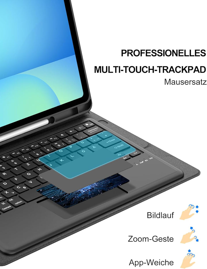 Für Galaxy Tab S10 FE+ Hülle mit Trackpad Tastatur – Deutsches QWERTZ-Layout, Präzisions-Touchpad fü