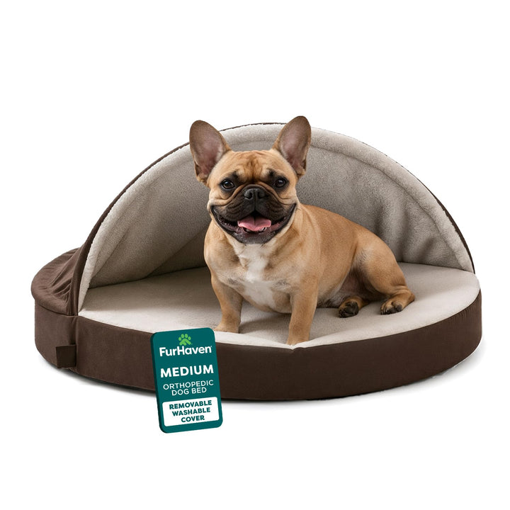 Furhaven 26" Round Orthopedic Dog Bed for Medium/Small Dogs w/Removable Washable Cover, For Dogs Up