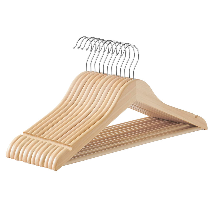 SONGMICS Kleiderbügel Holz, 12er Set Bügel, Holzbügel, Einkerbungen im Schulterbereich, Hosensteg, H
