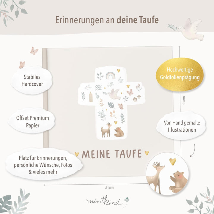 mintkind® Taufbuch Baby Meine Taufe Ausfüllbuch und Gästebuch zur Taufe mit Platz für Fotos Einträge