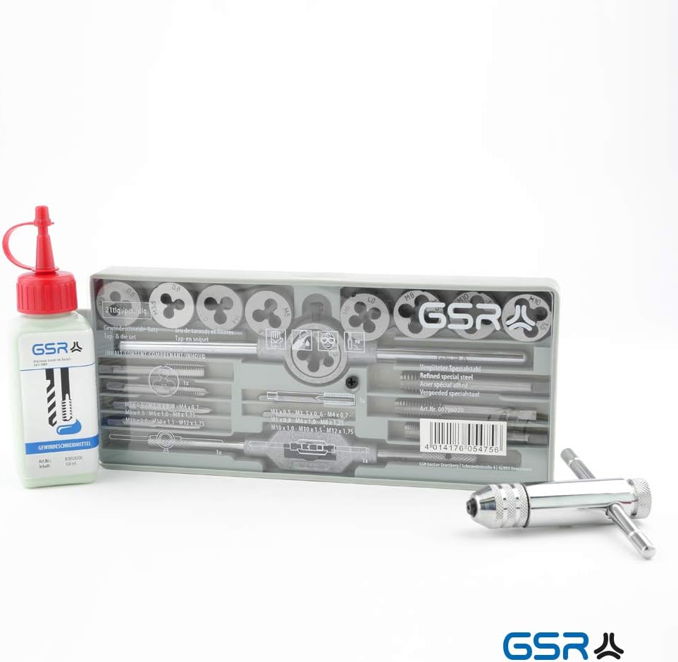 GSR Gewindeschneid Set HSS, Gewindeschneider Satz 20-tlg. Werkzeughalter M3-M10 und Gewindeschneidpa