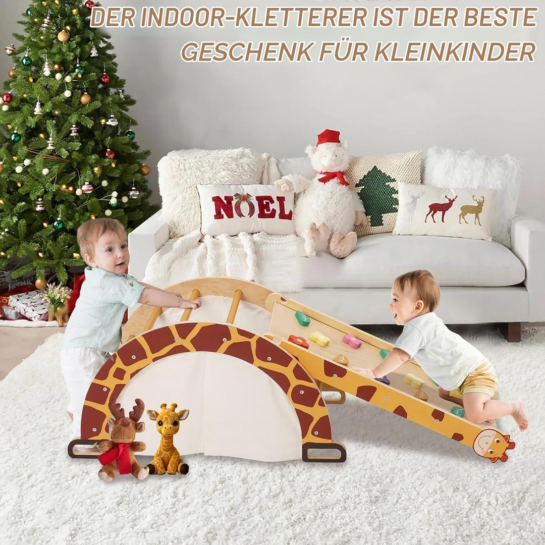 Klettergerüst Indoor mit Bogen, Rutsche, Schaukelstuhl, 4-in-1 Montessori Kletterbogen für Kleinkind