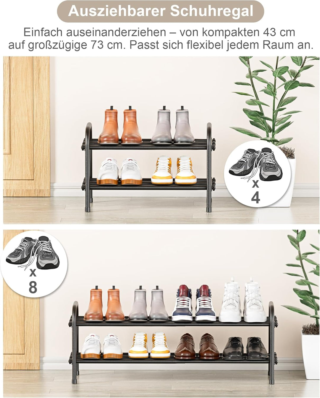 Schuhregal 2-stöckig Metall Schuhregal verstellbares erweiterbares Schuhregal ausziehbar 43 bis 79 c
