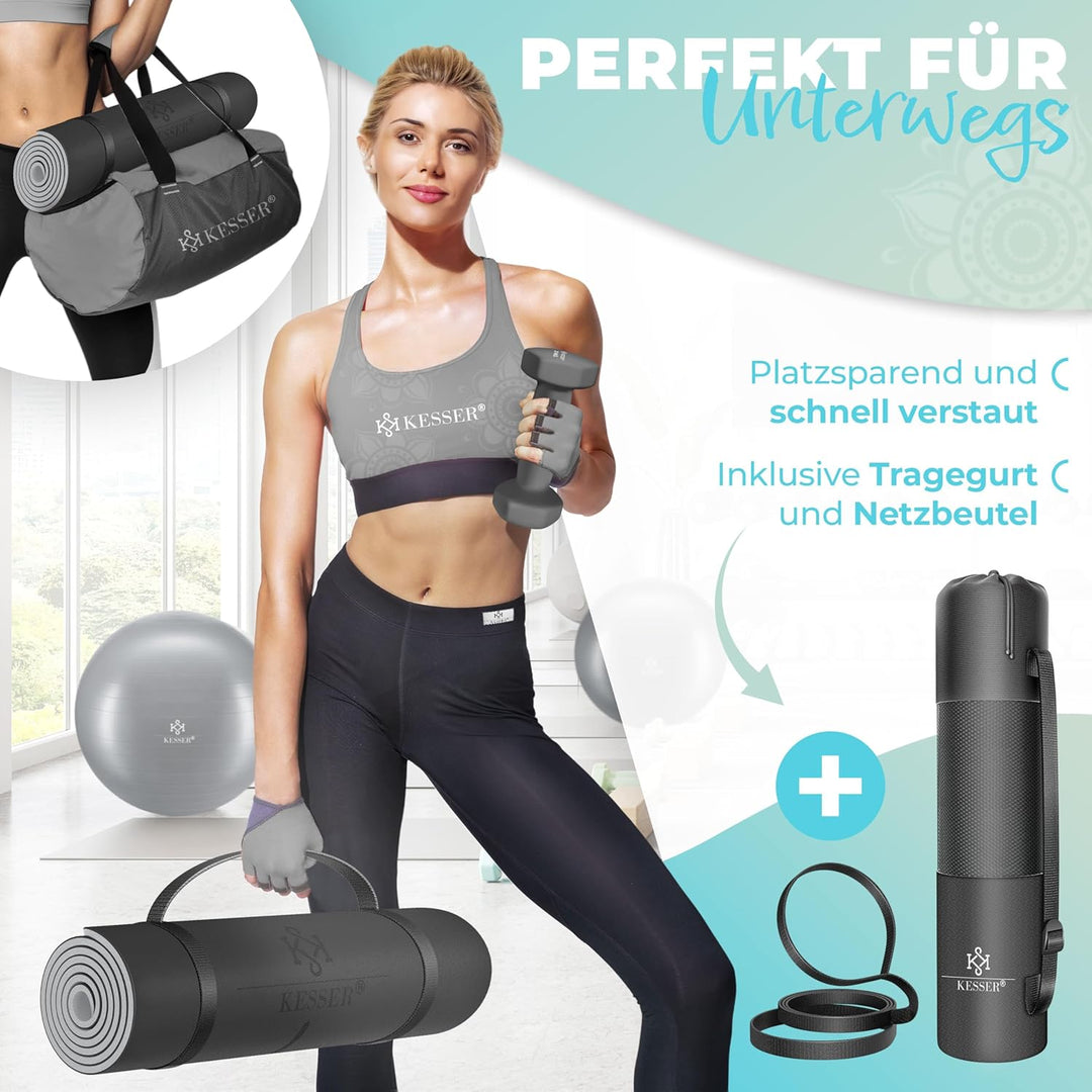 KESSER® Gymnastikmatte mit Tragegurt rutschfest TPE Yogamatte Gepolstert &amp; rutschfest Fitnessmatte,