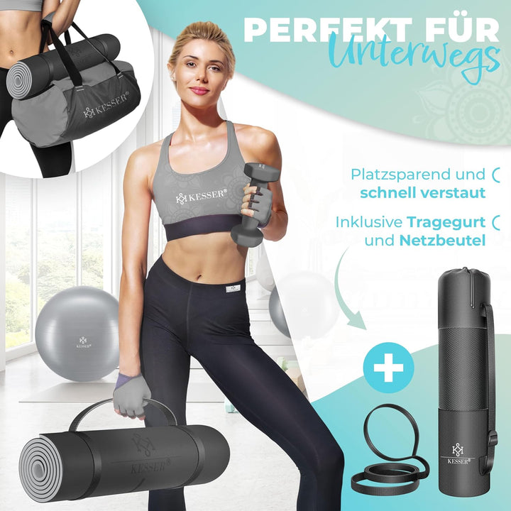KESSER® Gymnastikmatte mit Tragegurt rutschfest TPE Yogamatte Gepolstert & rutschfest Fitnessmatte,