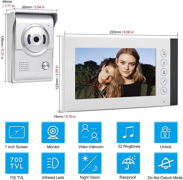 QttyElok 7-Zoll Farbe Verdrahtete Video Tür Telefon Gegensprechanlage Türklingel System für Home 700