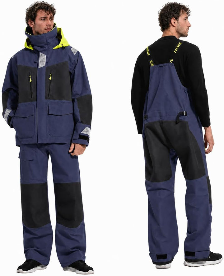 Herren Offshore Segelanzug 2-Lagen Wasserdicht Atmungsaktiv | Profi Segeljacke mit Neon-Kapuze &amp; Ref
