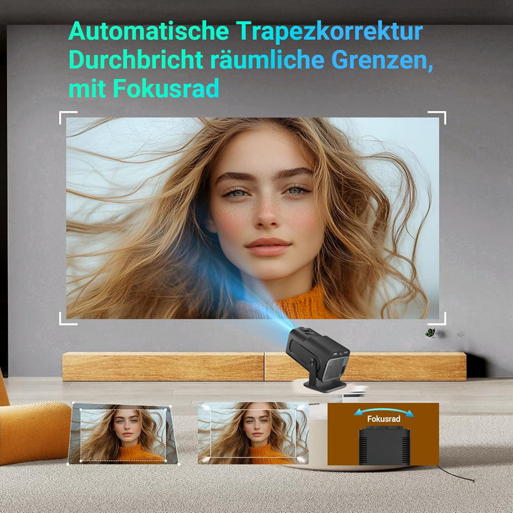 Mini Beamer Unterstützt 4K 1080P, Smart Projektor Tragbarer mit WiFi 6 und Bluetooth 5.0,Tragbarer P