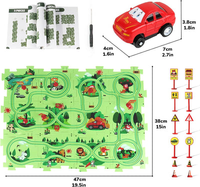 YOOYID Kunststoff Puzzle mit Autorennbahn für Kinder im Alter von 3-6 Jahren, Kinderspielzeug für Pu