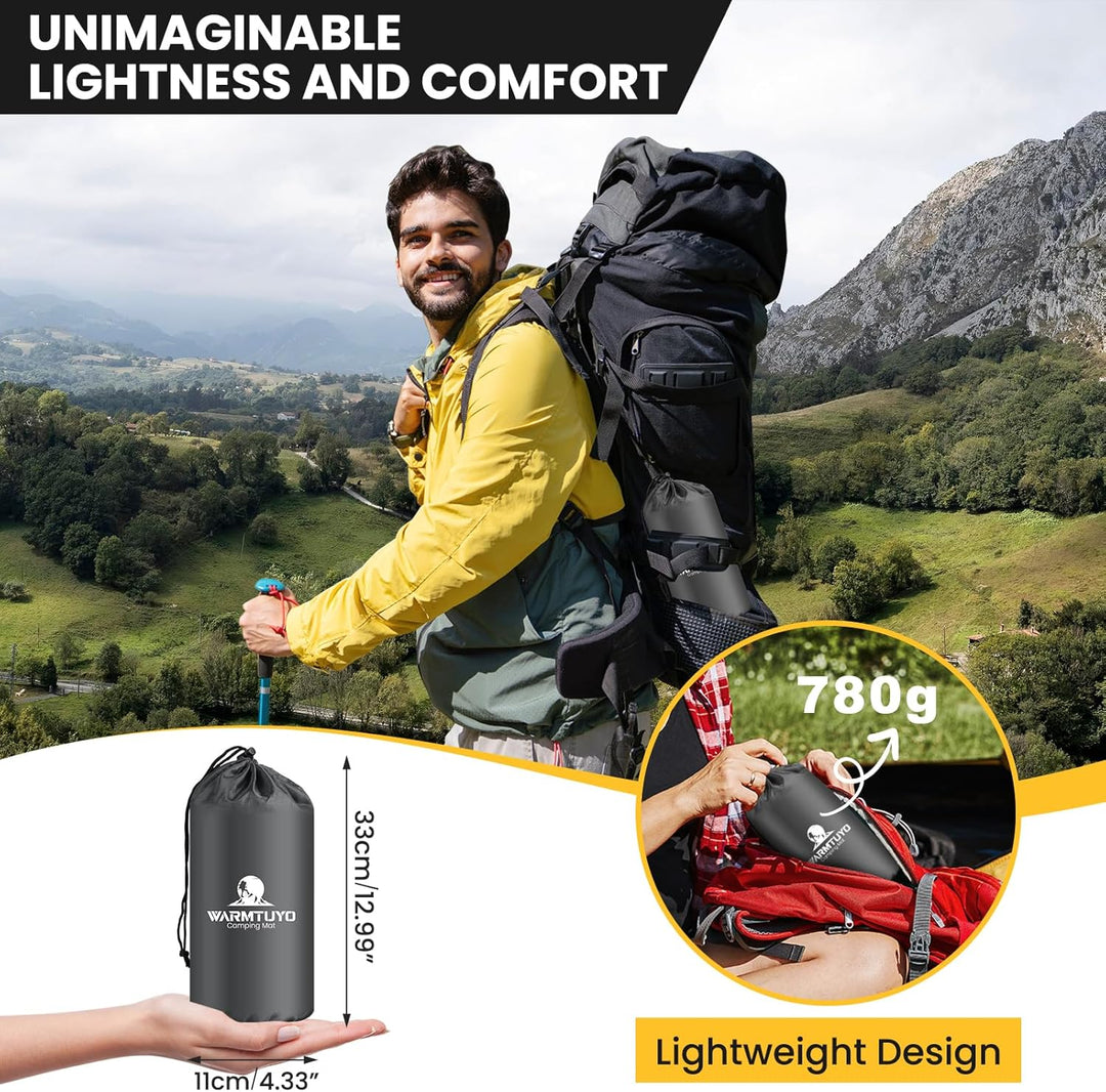 Isomatte Selbstaufblasend, Ultraleicht Camping Aufblasbare Matratze mit Fusspresse Pumpe und Kopfkis