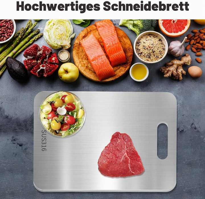 3 Stück Titan Schneidebrett Set S316 - Schneidebretter Edelstahl Doppelseitiges Lebensmittel BPA-fre