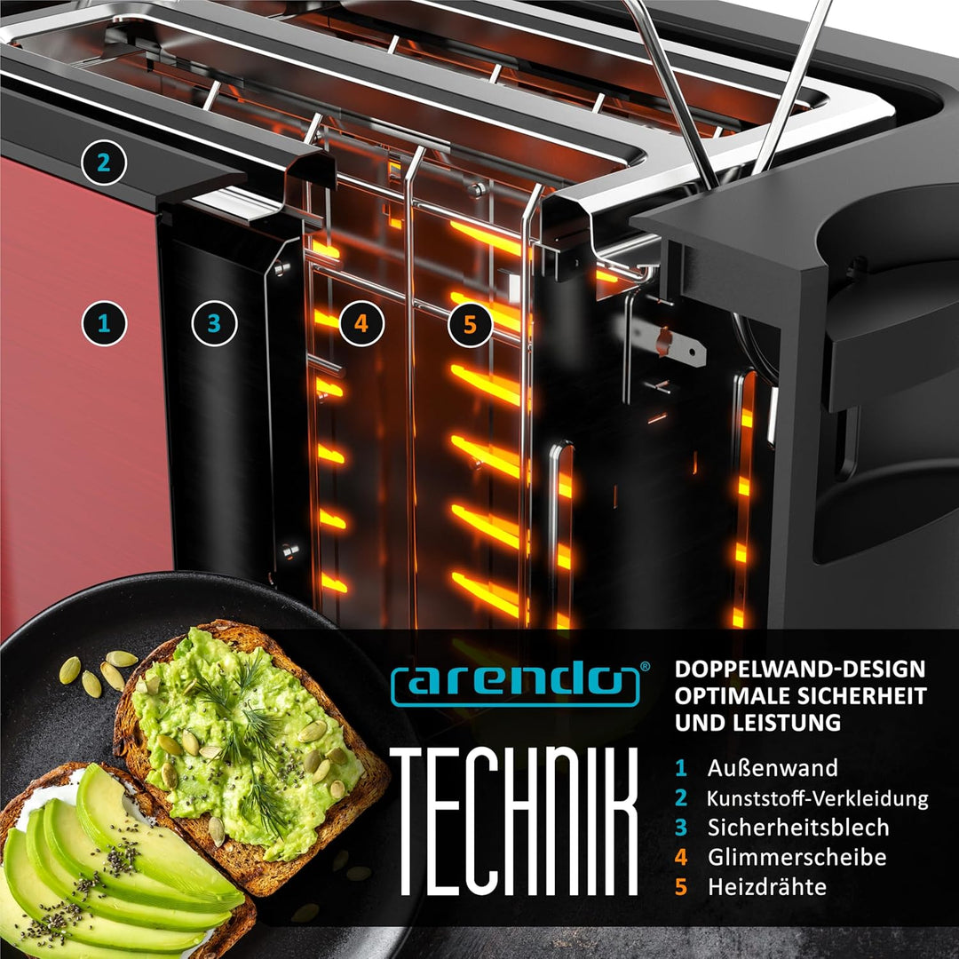 Arendo - Touch Toaster 2 Scheiben Edelstahl - Touchpanel - digital Display Restzeitanzeige - 800 W –