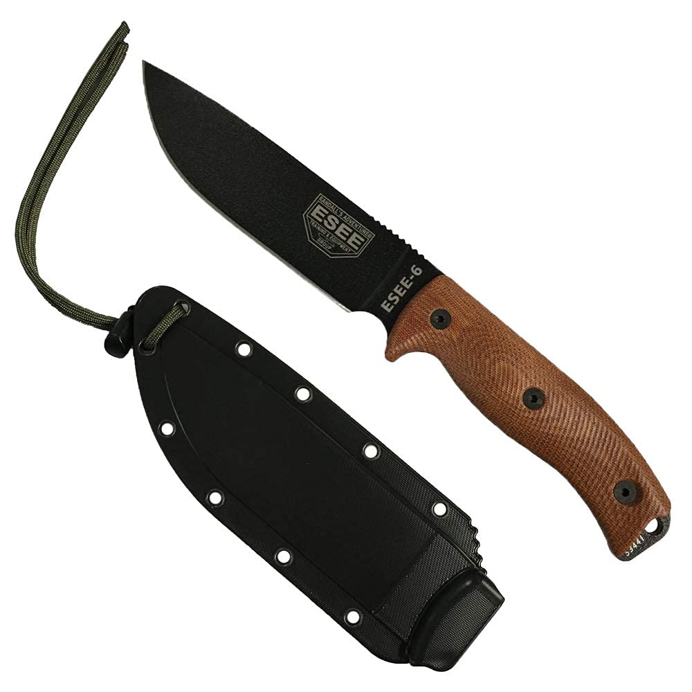ESEE-6 1095 Karbonstahl-schwarze Klinge, natürliches Segeltuch Micarta 3D-Griff, schwarze Hülle, 6PB