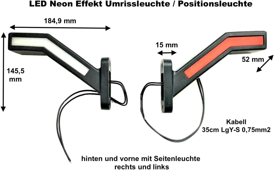 MelTruck® 2x LED Neon Begrenzungsleuchte Umrissleuchte Positionsleuchte 12V 24V E20 f.