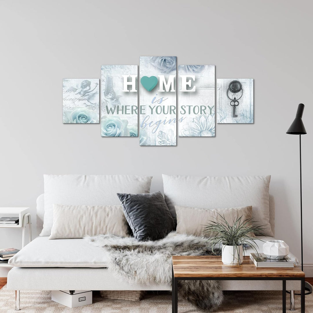 Runa Art Wandbilder Home 5 Teilig Bild auf Vlies Leinwand Deko Wohnzimmer Vintage Rot Beige 026852b