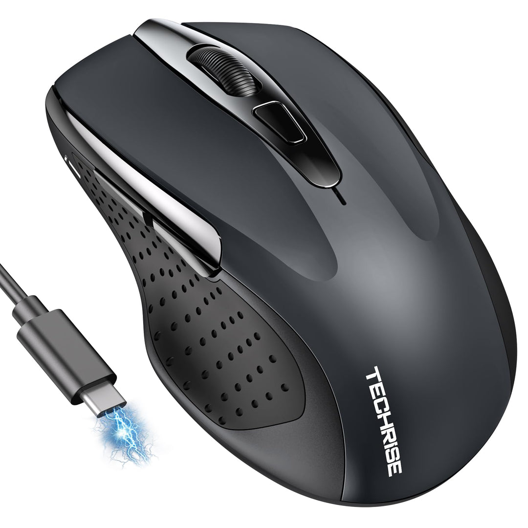 TechRise Bluetooth Maus, 2.4G Kabellose Maus (BT 5.0/3.0 + 2.4G), 4800 DPI Wiederaufladbare Ergonomi