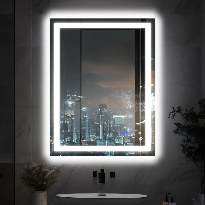 Antok 80x60cm LED Badezimmerspiegel mit Beleuchtung, dimmbarer beschlagfreier Smart-Spiegel mit 3 Fa