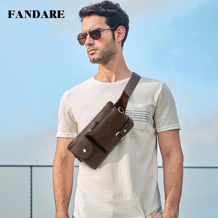 FANDARE Retro Bauchtasche Brusttasche Gürteltasche Hüfttasche Sport Leder Sling Bag Umhängetaschen H