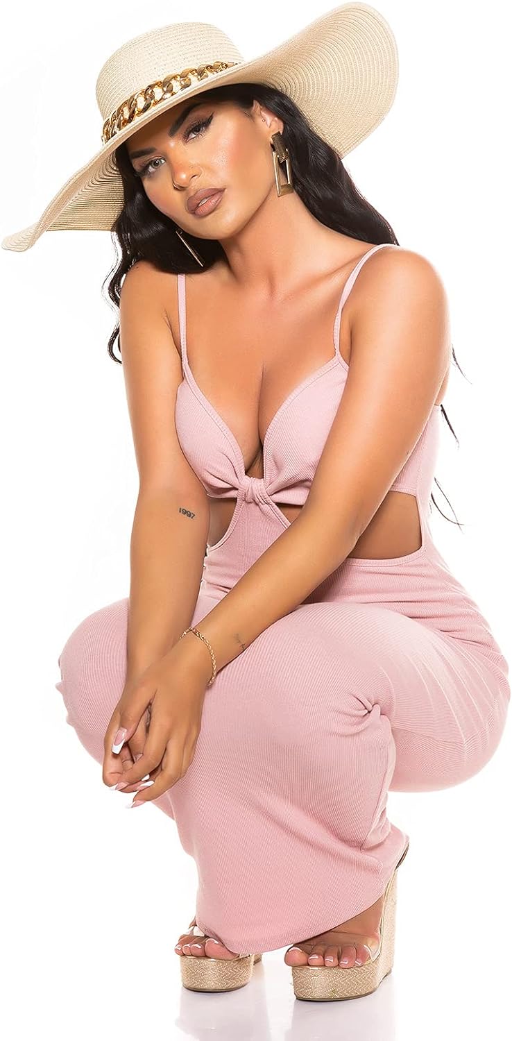 Uni Feinripp Maxi Träger Kleid mit sexy Cutouts Einheitsgrösse Altrosa, Einheitsgrösse Altrosa